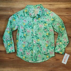 Cat & Jack Long Sleeve Button-Down Shirt Boys XS Green Floral NEW